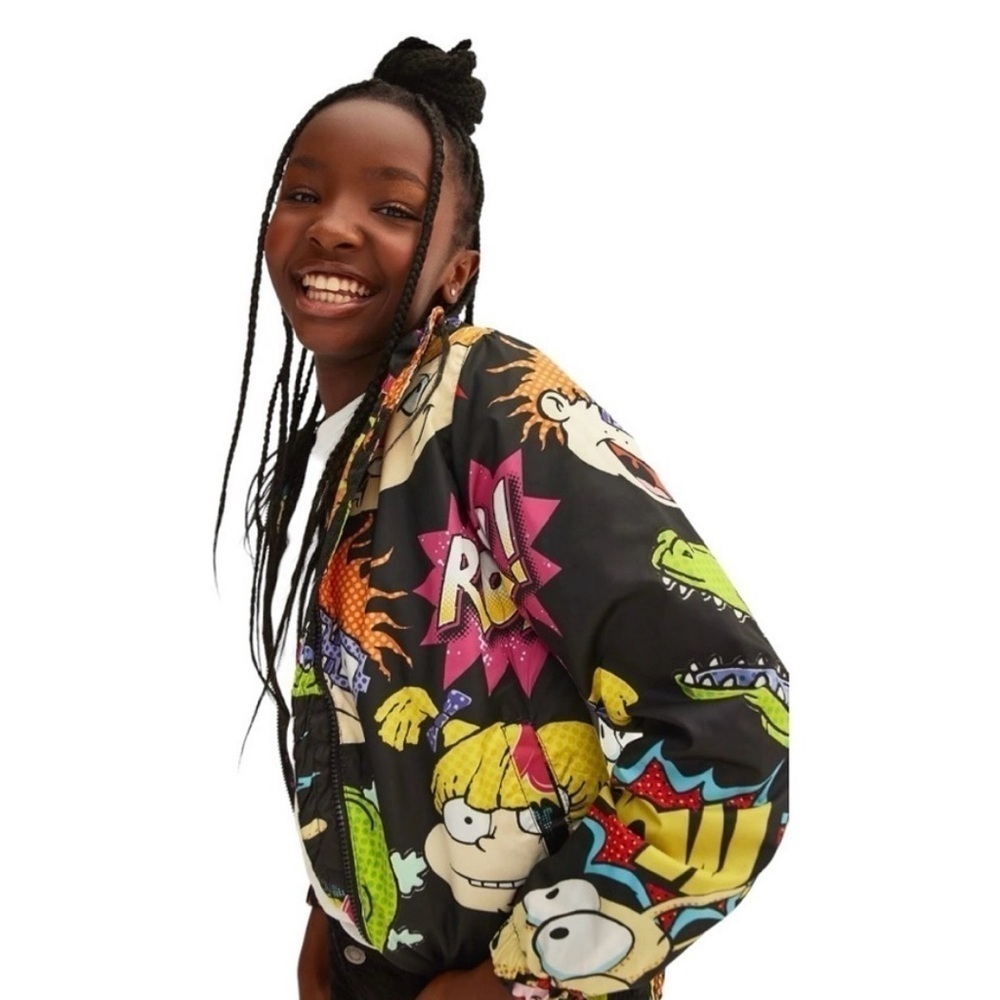 Nickelodeon Rugrats & Rocko Mash Print Windbreaker Jacket Kids M 10/12 NWT